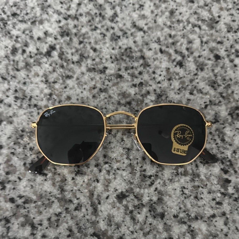 Ray-Ban Gold Frame Sunglasses with Black Lenses